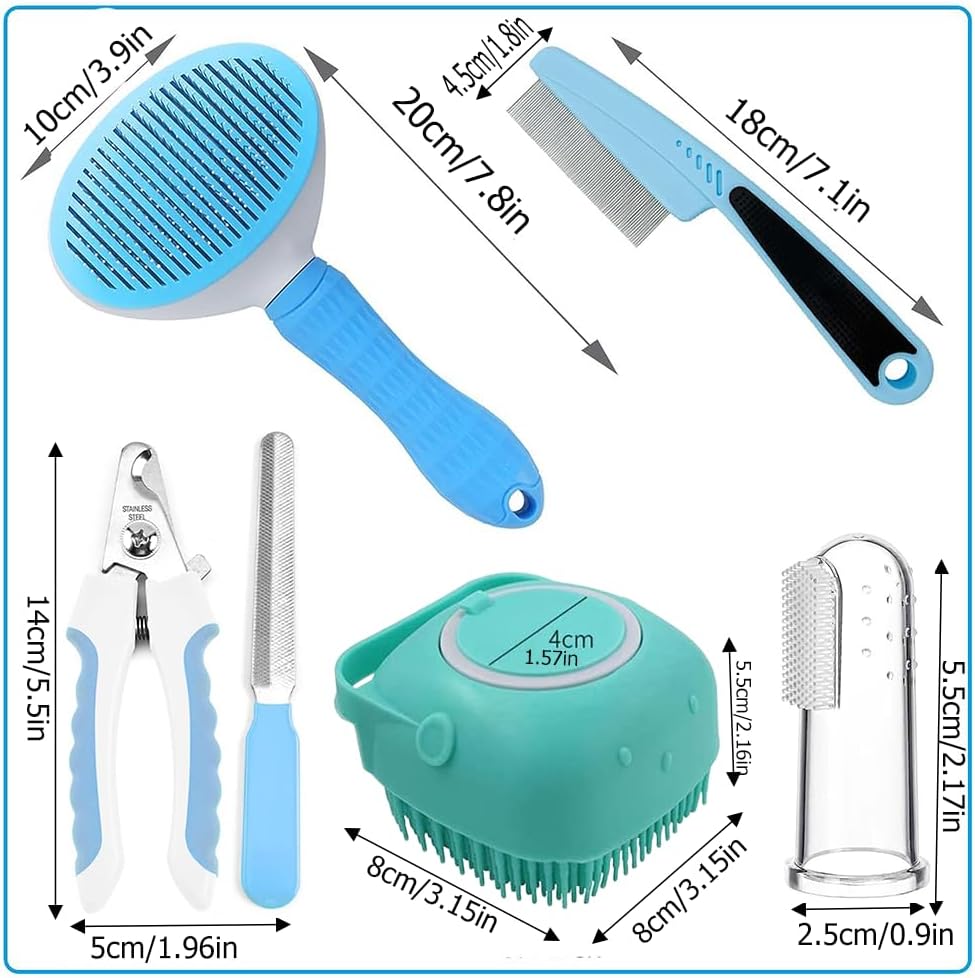 7pcs Pet Grooming Kit, Self-Cleaning Brush Shedding Kit With Nail Clipper, Flea Comb, Shampoo Bath Brush, Finger Toothbrush 5 f97555d1-1dd9-4ac5-8596-9db99f5ded64 FIOLKA BOUTIQUE