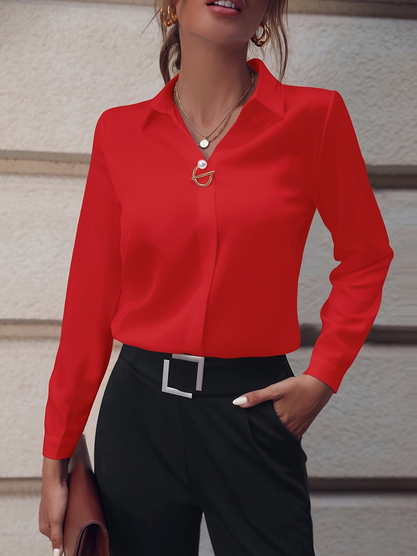 Fashionable Elegant Business Style Long Sleeve Shirt With Pearl Button