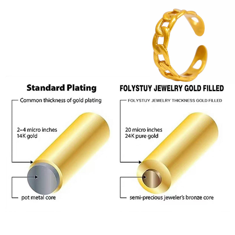 Classic Twist Chain Open Ring | 24K Gold Zircon Geometric Wrapped Couple Ring Jewelry