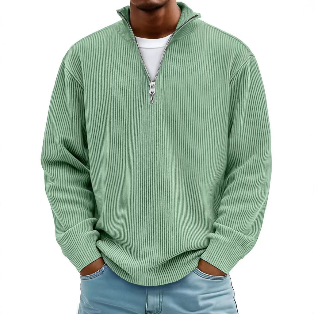 Men's Corduroy Zipper Stand Collar Sweatshirt | Warm Solid Color Long Sleeve Casual Top